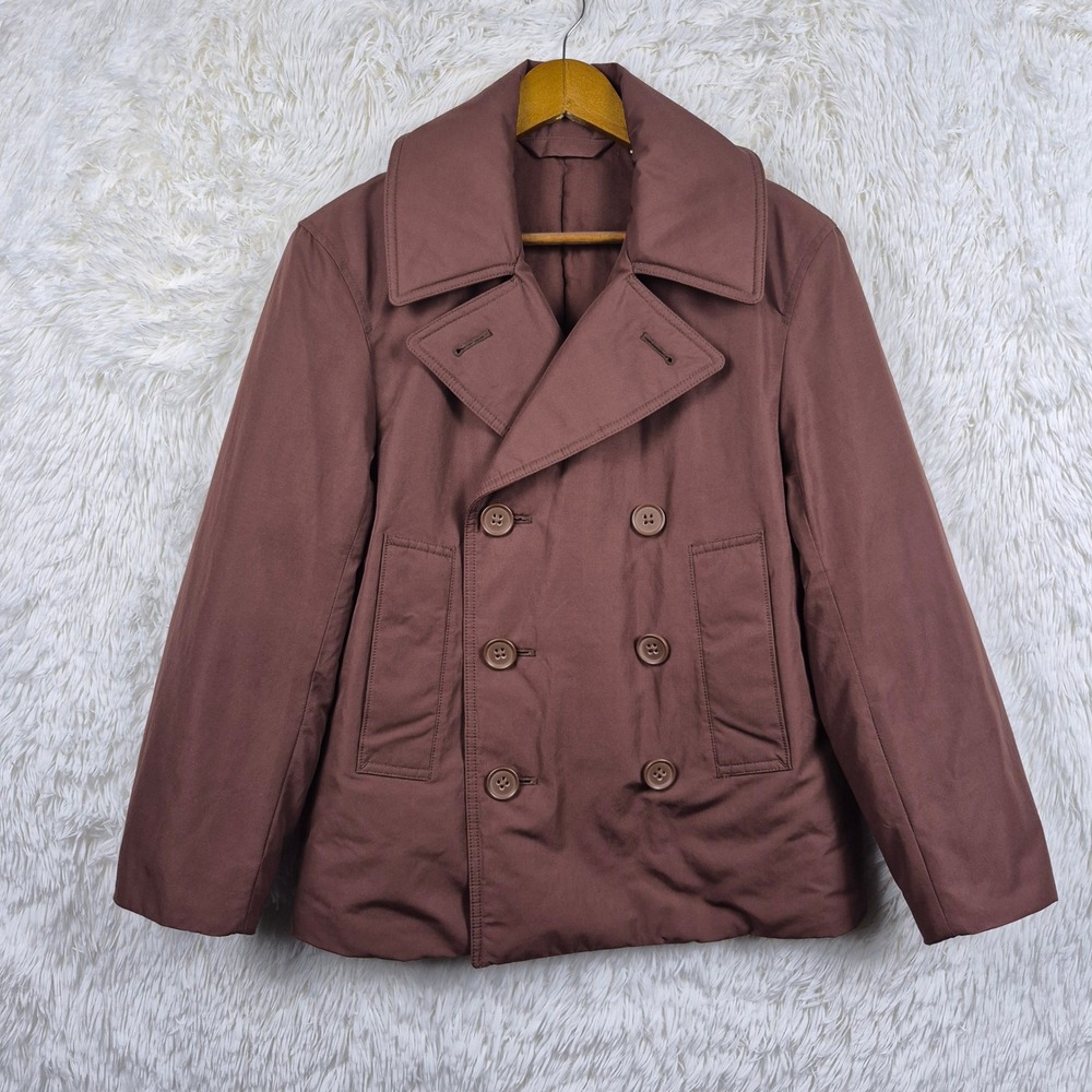 Lemaire Uniqlo U Padded Pea Coat Brown Double Breasted Puffer Jacket XXS Womens